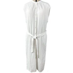 GAP SS Gauze Tie Waist Dress L Boho Off-White Cotton Gauze Maxi Tall Cottagecore